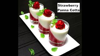 Valentines Day Special  Strawberry Panna Cotta Without Gelatin  Veg Strawberry Dessert [upl. by Bastian690]