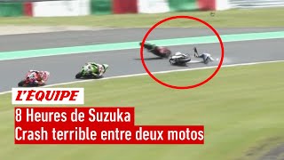 8 Heures de Suzuka  Crash impressionnant entre deux motos dès le 1er tour Honda brille  Le résumé [upl. by Nonnek903]