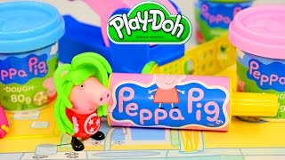 Peppa Pig Mega Dough Set Play Doh Peppa Toys Shapes Colors Moulds Cookies Fruits Vegetable Playdough [upl. by Eerhs]