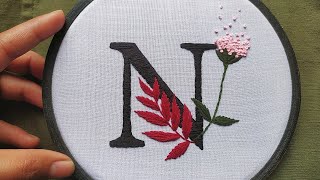 Blooming Monogram N Embroidery Tutorial  How to Embroder letters by hand  Lets Explore [upl. by Noxid]