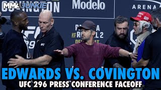 Leon Edwards Colby Covington Restrained at UFC 296 Press Conference Faceoff [upl. by Conant804]