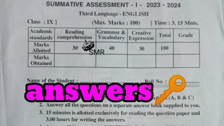 9th class sa1 English question paper and answers🔑 new syllabus cbse syllabus [upl. by Fancy552]