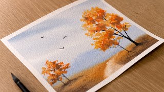 Watercolor Painting for Beginners  Autumn Landscape Scenery  Step by Step Tutorial [upl. by Ynafit]