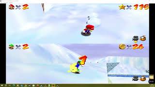 S Mario 64 Multiplayer Splitscreen 1080p Remaining RA  CoinRush in Snowmans Land NC [upl. by Farmann]