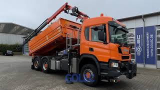 G200074  Scania P410 B6x44HA Meiller Kipper Kran Winterdienst aus Baujahr 2019 [upl. by Adnirim]