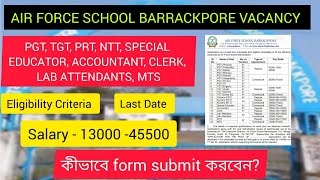 Air Force School Barrackpore Vacancy in Various Posts।Eligibility Criteria। Last Date। Pay Scale। [upl. by Leis]