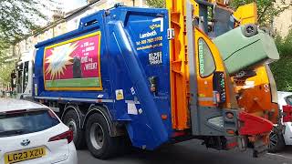 Lambeth council serco Dennis olympus elite 6 empying green recycling bins [upl. by Maunsell]