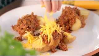 Cheesy Mince Baked Potatoes Recipe [upl. by Kronick]