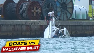 BOAT SINKING INSIDE THE INLET CAPTAIN HANGS ON  Boats vs Haulover Inlet [upl. by Gipsy]