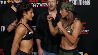 Lupita Godinez vs Silvana Juarez  Weighin FaceOff  UFC Fight Night Dern vs Rodriguez [upl. by Blinnie]