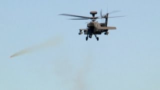 AH64 Apache Helicopter in Action  Rocket Launch Machine Gun Live Fire [upl. by Kienan]