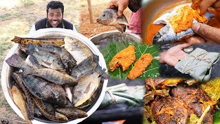 தேக்கு இலை கன்மாய் மீன் வறுவல் Teak leaf fish fry recipe  Spicy pond fish fry prepared by bhai [upl. by Chapell755]