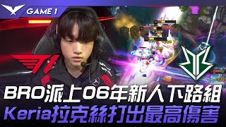 T1 vs BRO BRO派上06年新人下路組！Keria拉克絲打出最高傷害！Game 1  2024 LCK春季賽 [upl. by Nonnaihr]