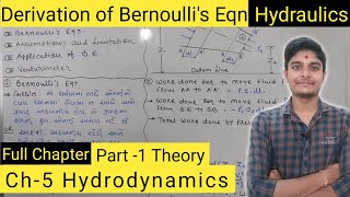 Hydrodynamics  Derivation of Bernoullis Equation  Theory  Hydraulics  GTU [upl. by Telfer]