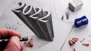 How to Draw 2022 Numbers 3D Trick Art on Line Paper [upl. by Ssidnak]