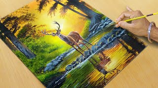 How to Draw Sunset Lake  Acrylic Painting for Beginners 34 art acrylicpainting painting [upl. by Chicky]