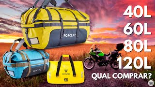 Mala Estanque Testando o de 40L 60L 80L e 120Litros MotoWolf e Decathlon Quechua Forclaz Duffel [upl. by Missi]