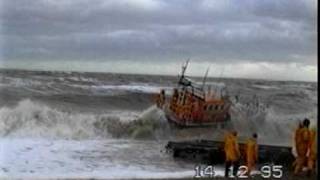 RNLI lifeboat launch in rough sea [upl. by Airetak]