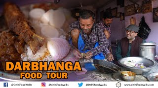 DARBHANGA FOOD Tour I UNIQUE Onion Pakoda I LOCAL fish amp Meat भात I ORANGE Rasgulla I KADHI Samosa [upl. by Ivanna882]