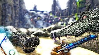 ARK Survival Evolved  500 KAPROSUCHUS VS 500 SARCO amp RAIL GUN MOD  Gameplay [upl. by Herodias823]