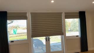 Hunter Douglas Powerview stacked Vignettes side by side on door and window [upl. by Karlan]