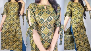 Simple and Elegant kurti with designer sleeves cutting and stitchingBoat neck cutting easy tutorial [upl. by Presber985]