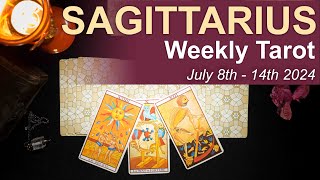 SAGITTARIUS WEEKLY TAROT READING quotA MESSAGE OUT OF THE BLUEquot July 8th to 14th 2024 weeklytarot [upl. by Favien]