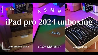 2024 iPad Pro 129quot M2 chip unboxing 📦🥰 ASMR  Apple Pencil 🍎✏️ amp Accessories [upl. by Selinda]