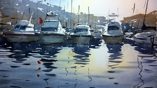 Watercolour demonstration  How to paint boats water and reflections 2 [upl. by Hardden]