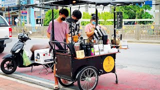 ASMR Cafe Vlog Mini Coffee Shop Young Barista DIY Carts Roadside Café Kopi Street Food How to ROK [upl. by Hegarty]