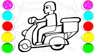 Food Delivery Boy Drawing Painting and Coloring for Kids and Toddlers Kids Drawings [upl. by Goodard]