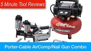 PORTERCABLE 6 gallon Air Compressor and 3Tool Combo Kit  Five Minute Tool Reviews [upl. by Frick]