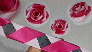 Amazing ribbon rose trick  easy ribbon rose making with a ruler  ribbon flower making idea [upl. by Yrnehnhoj86]