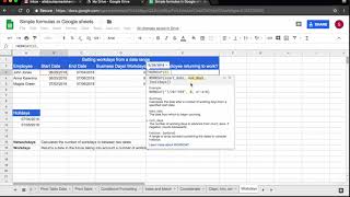 Calculate Holidays and Workdays in Google Sheets [upl. by Nomar]