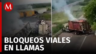 Bloquean Maxipista MazatlánCuliacán con vehículos incendiados [upl. by Yenittirb168]