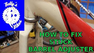 HOW TO Fix Stuck Barrel Adjuster on Down Tube [upl. by Llecrup]