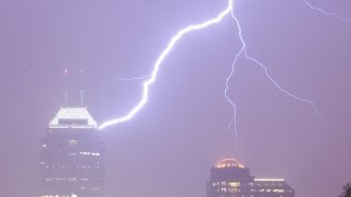 Lightning hits Chase Tower in Indianapolis  August 9 2012 [upl. by Eimak]