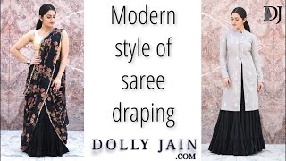 Modern Style of Saree Draping on the multiuse DCoat  Dolly Jain Saree Draping styles [upl. by Sivie]