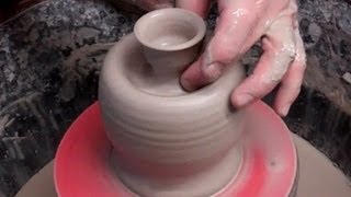 Throwing  Making a Small pottery Oil Lamp with a recessed top on the wheel [upl. by Neerahs566]