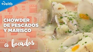 A BOCADOS Chowder de pescados y marisco  Sardinas con gruyer y cebolla crujiente [upl. by Maurine946]