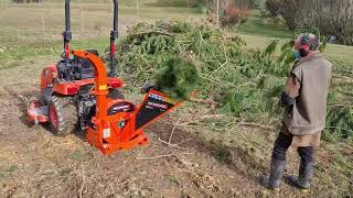 Wallenstein BX36s PTO Chipper dealing with pine prunings on a lifestyle block in NZ [upl. by Phillipe]