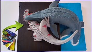 MOSASAURUS vs INDOMINUS REX WITH CLAYPLASTILINA Jurassic World [upl. by Ahsiekyt]