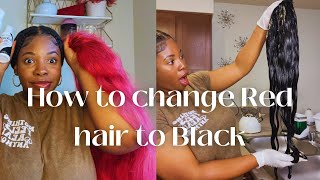 HOW YOU CAN CHANGE YOUR RED HAIR TO BLACK HAIR  WIG  DYE WITH WATER METHOD  MUST SEE [upl. by Asinet]