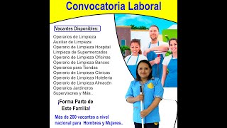 Vacantes DISPONIBLES para operarios de limpieza  BOLSA DE TRABAJO [upl. by Nosinned]