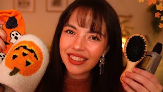 ASMR Cozy Autumn Personal Attention🧦🧸🎃skincare hairbrushing pampering layered sounds [upl. by Safire]