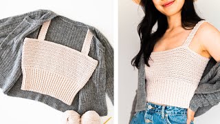 Simple Crop Top with Ribbed Hem  How to crochet a summer crop top DIY Tutorial  For The Frills [upl. by Blumenfeld785]