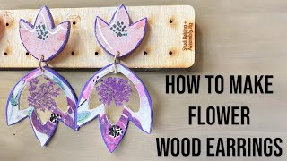 How to make wood earrings resin and wood earrings flower wood earrings DIY EASY decoupage [upl. by Longawa]