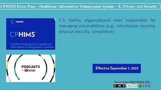 CPHIMS Exam Prep – Healthcare Information Management System – E Privacy and SecurityE5  Podcast [upl. by Aleel]