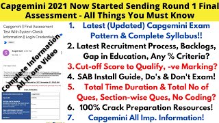 Capgemini Final Round Assessment New Exam Pattern Syllabus Cutoff SAB Install 100 Crack Guide [upl. by Nyllij]