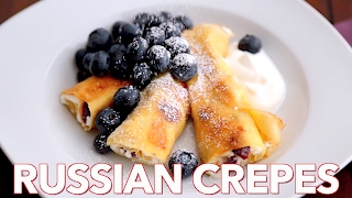 Russian Crepes with Cheese Nalesniki  Natashas Kitchen [upl. by Anahtor]